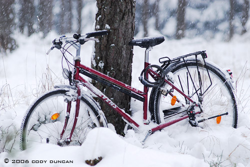 © cody duncan photography. Riding bicycle in snow, germany