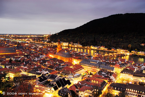 © Cody Duncan photography. Nightime view of Heidelberg, germany