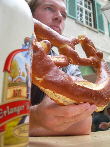 german beer and pretzel