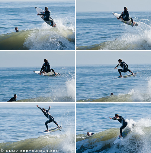 surfer arial action sequence, Sandspit, Santa Barbara december 2007