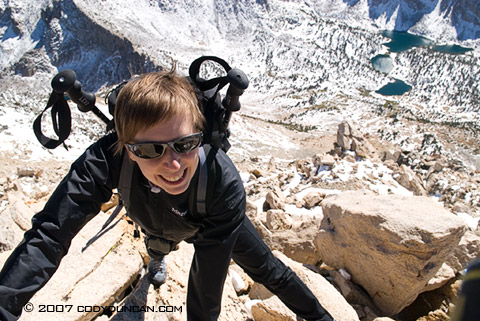 Cody Duncan stock photography: Female mountaineer climbing in Sierra Nevada Mountains, California.  © Cody Duncan Photography
