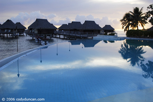 Swimming pool of Moorea Pearl Hotel at sunrise, Moorea, French Polynesia. © Cody Duncan Photography