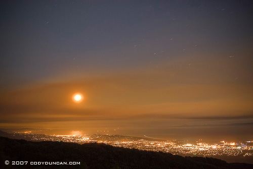 Cody Duncan Stock Photography: Smoke blocking full moon over Santa Barbara from Zaca fire, 2007 . © Cody Duncan photography