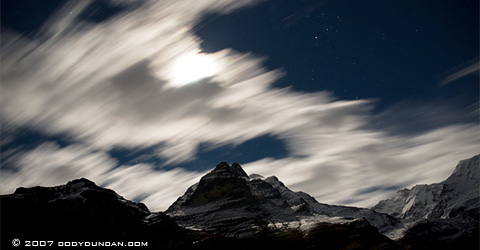 Cody Duncan Travel Photography: Night clouds and passing over mountains in Bernese alps of Switzerland. © Cody Duncan Photography