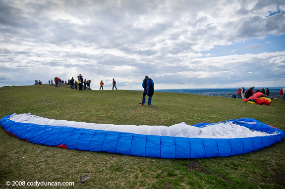Paraglider and parachute Walberla, Germany. Cody Duncan travel stock photography
