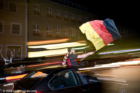 Cody Duncan Photo: German football fans celebrate 3:2 victory over portugal in Auerbach, Germany