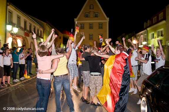 June 25 2008, German soccer fans celebrate German win over Turkey, 2008 UEFA soccer cup. © Cody Duncan Photography