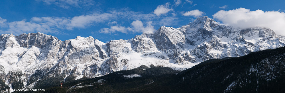 Panoramic stock photography; Zugspitze with winter snow, Germany. Cody Duncan travel photography