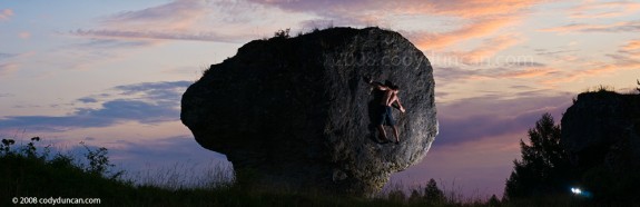 rock Climbing Germany Photo: Panoramic picture of climber bouldering at sunset. Cody Duncan photography
