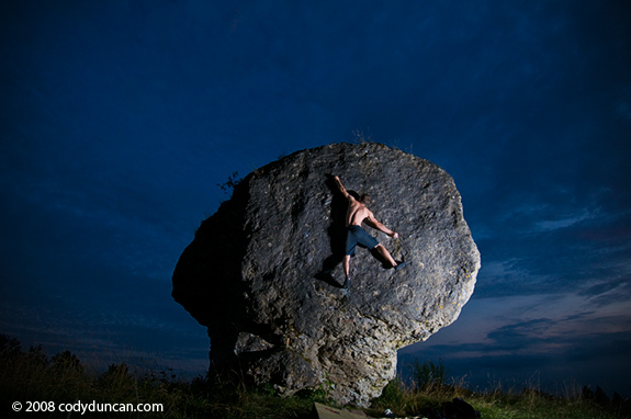 rock Climbing Germany Photo: Rock climber bouldering at night. Cody Duncan photography