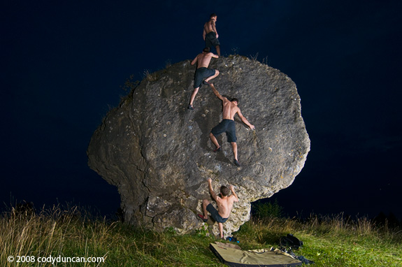 rock Climbing Germany Photo: Rock climber bouldering at night. Cody Duncan photography