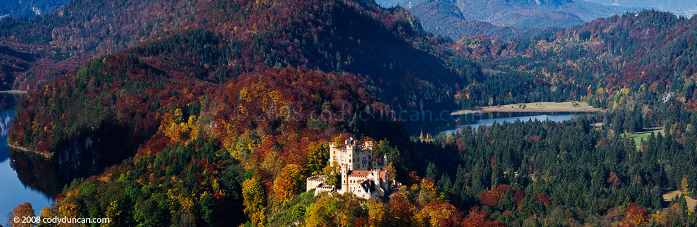 Germany stock panoramic photography: Hohenschwangau castle in autumn, Bavaria, Germany. Cody Duncan Photography