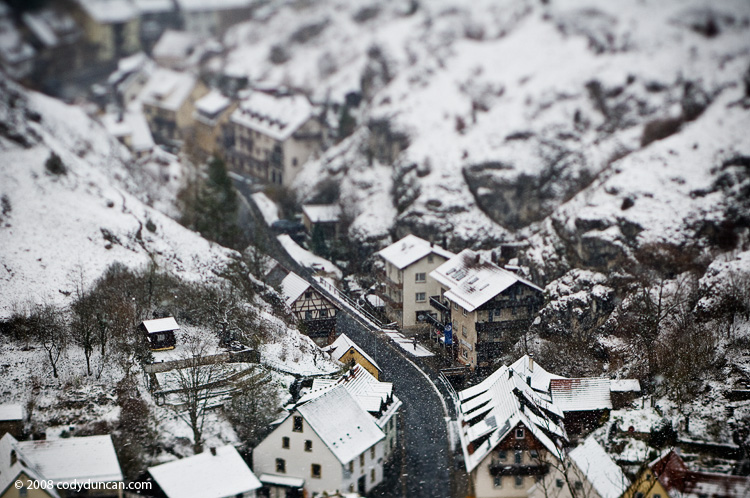 German travel stock photo: Germany, Bavaria, Franconia, Pottenstein in early winter snow storm.  Cody Duncan Photography