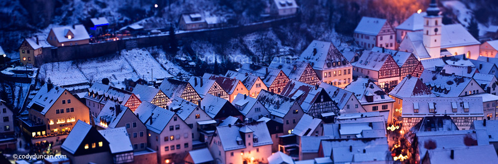 Germany travel stock image: tilt-shift panoramic photo of Pottenstein, Franconia, Bavaria, Germany. Cody Duncan Photography