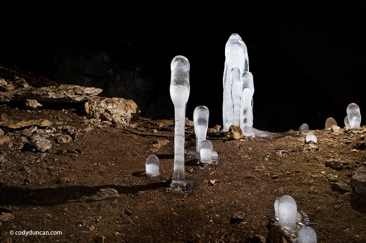 Windloch Sackdilling cave, Oberpfalz, Germany: photo of Ice stalagmites