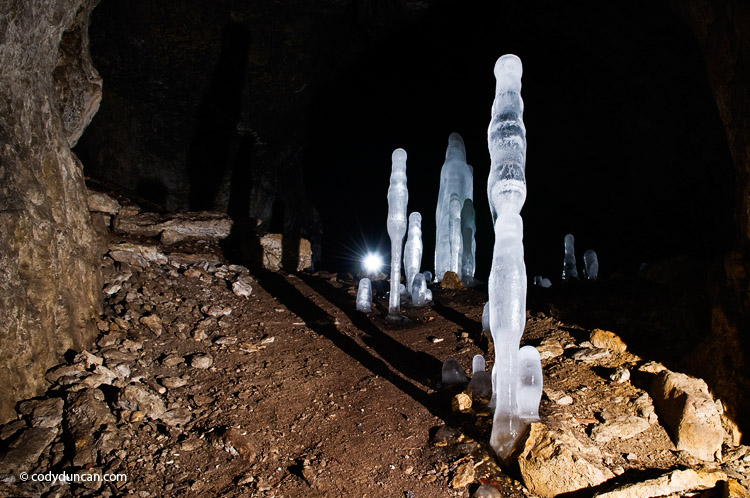caving stock photo: ice stalagmites in windloch sackdilling cave, Oberpfalz, Germany. Cody Duncan Photography