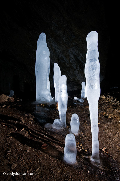 caving stock photo: ice stalagmites in windloch sackdilling cave, Oberpfalz, Germany. Cody Duncan Photography
