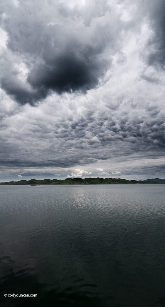Scotland panoramic stock photo: stormy sky over Loch Crinan, Argyll and Bute, West coast, Scotland