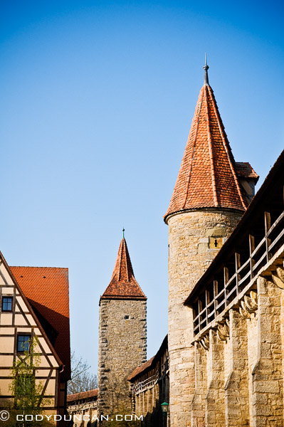 HIstoric city Wall and guard towers, Rothenburg ob der Tauber, Franconia, Bavaria, Germany