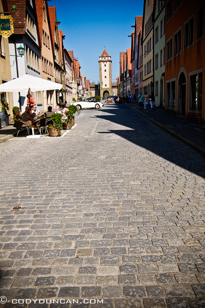 Cobble stone street, Rothenburg ob der Tauber, Franconia, Bavaria, Germany