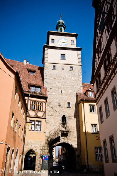 Historic stone tower, Rothenburg ob der Tauber, Franconia, Bavaria, Germany