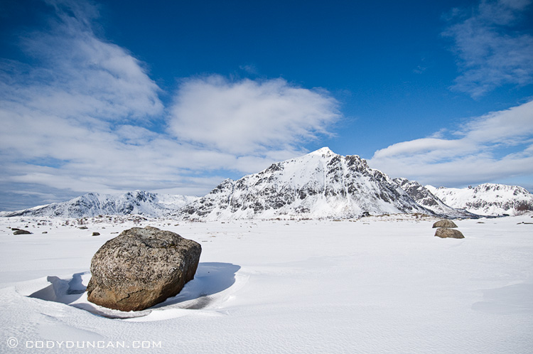 Landscape stock photo: Snow covered winter landscape, Lofoten islands, Norway