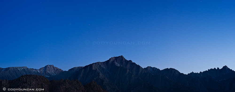 Night panoramic landscape photography Nikon d700 85mm tilt-shift lens: Sierra Nevada Mountains, California