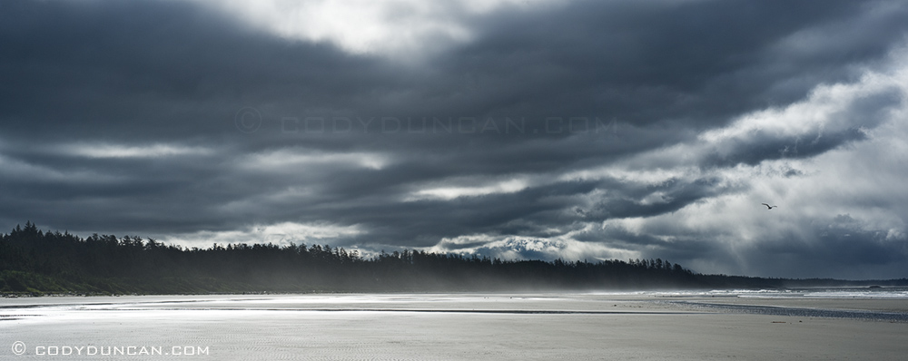 Travel landscape stock photography: dramatic clouds over Long Beach, Tofino, Vancouver Island, British Columbia