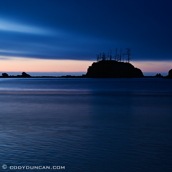 Landscape travel stock photography: beach at sunset cove, Central Oregon coast.