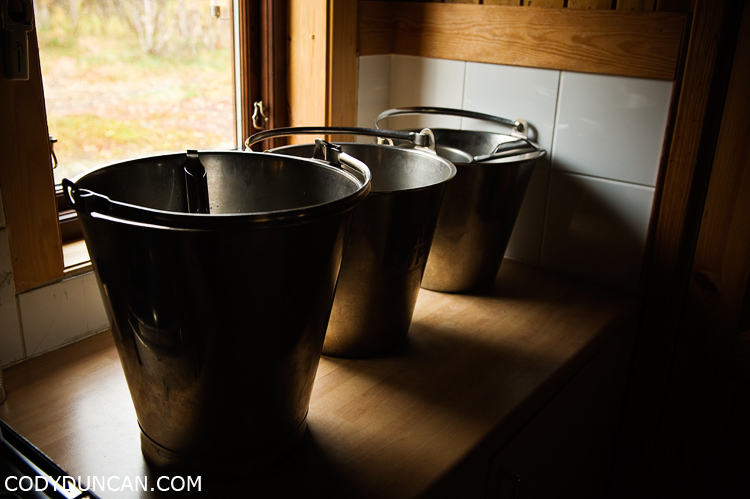 Kungsleden sweden travel photography: Abiskojaure hut water buckets