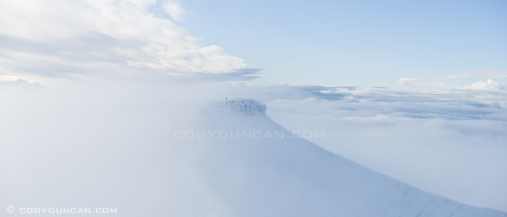 Panoramic landscape photography: Corn Du hidden in clouds, Brecon Beacons, Wales