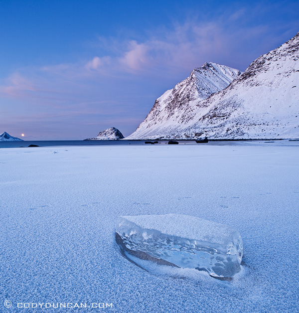 Haukland beach in winter, Lofoten islands, Norway: Travel Landscape stock photography