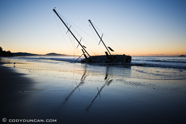 Santa Barbara, California - Beached sailboat after el nino winter storm, January 2010