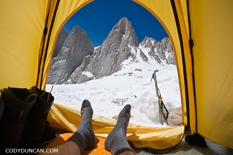 Adventure travel stock photography - View from tent to Mount Whitney, California