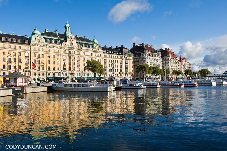 Sightseeing boats along waterfront, Stockholm, Sweden