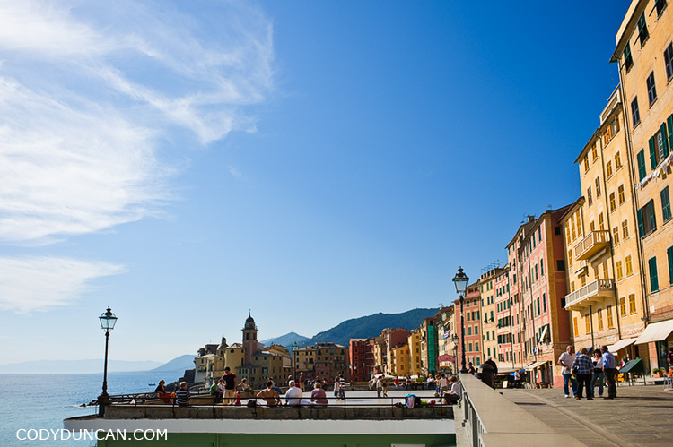 Coastal walkway and buildings, Camogli, Liguria, Italy