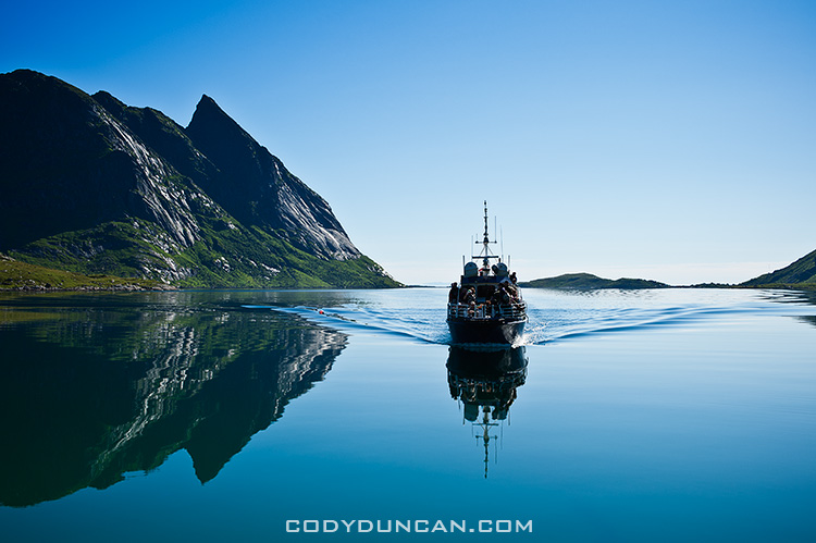 Reine ferry boat in Fjord, Lofoten islands