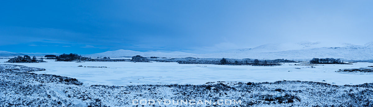 Frozen landscape of Rannoch Moor in winter, Scotland