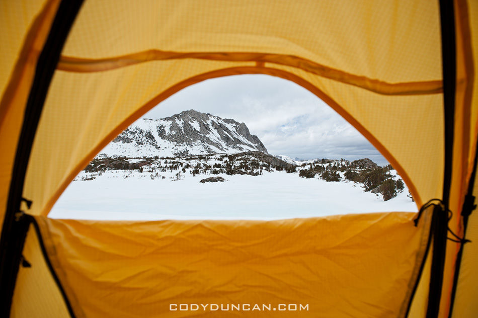 view from tent in winter