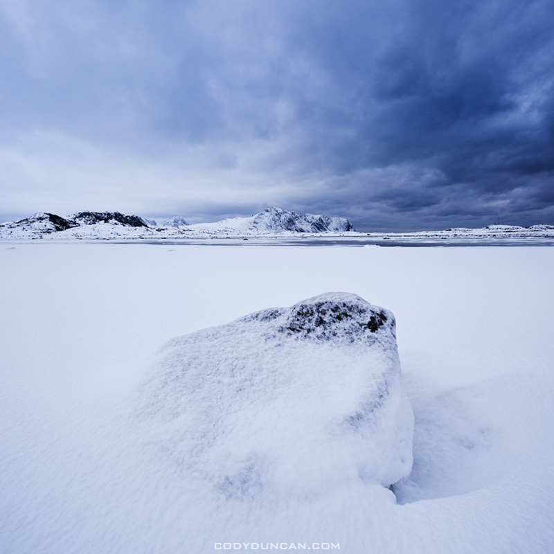 Lofoten islands winter landscape photo, Norway