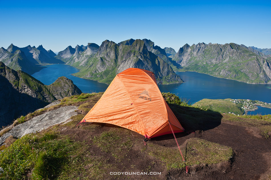 Lofoten Islands Norway mountain camping Reinebringen
