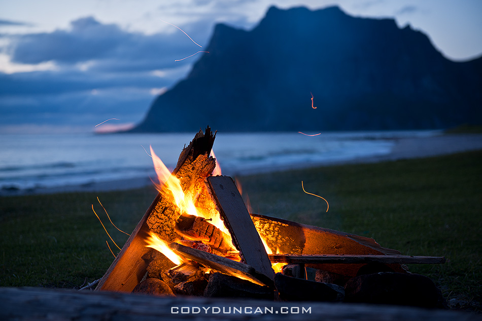 utakleiv lofoten islands camping campfire