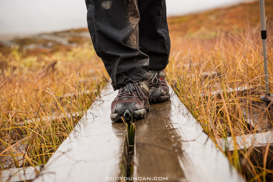 Hiking boots rain kungsleden trail sweden