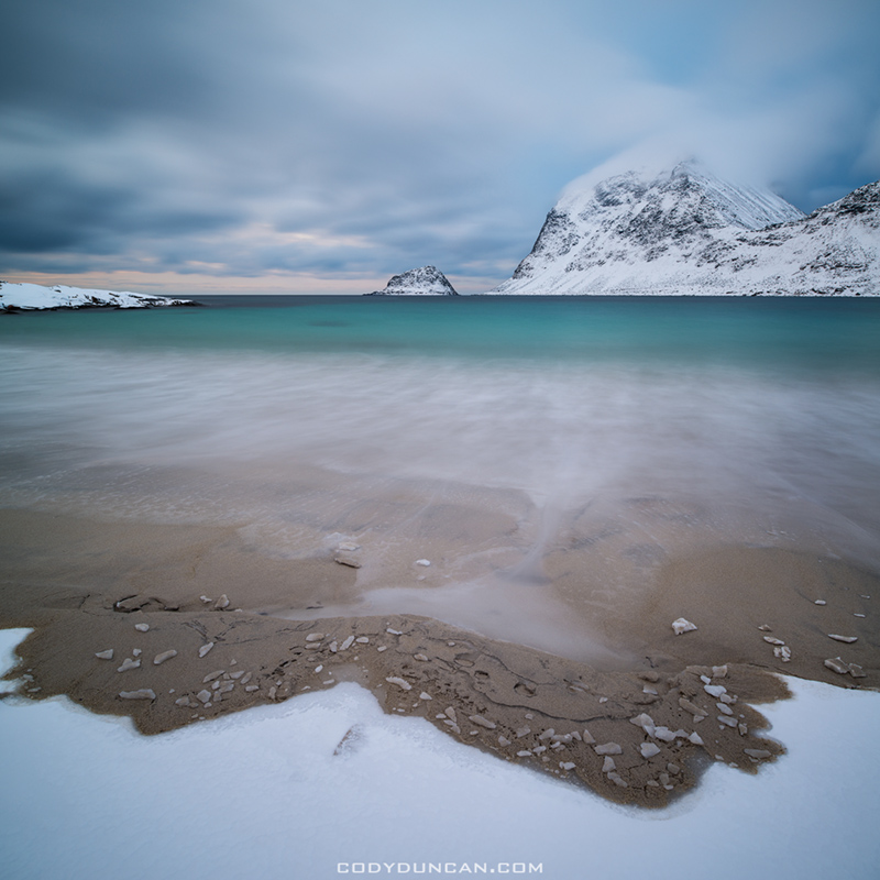 Vik beach winter Lofoten Islands, Norway