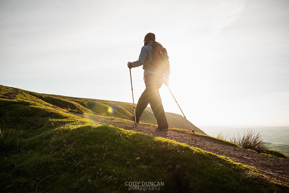 Female hiker on trail to Twmpa, Black Mountains, Brecon Beacons national park, Wales